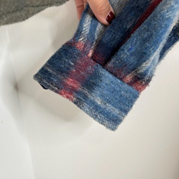 Vintage CPO Jacket Mens Large Blue Red Plaid Wool Blend Lined Shirt Jacket 90s - Picture 3 of 8